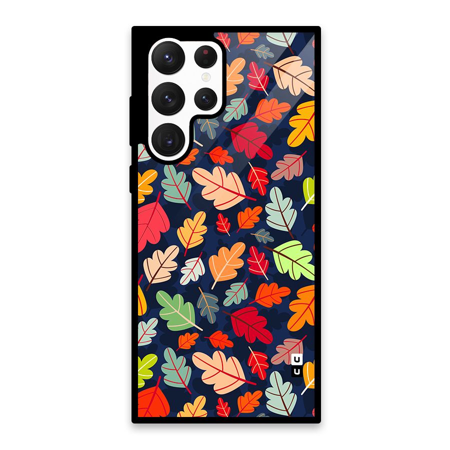 Colorful Leaves Beautiful Pattern Glass Back Case for Galaxy S22 Ultra 5G
