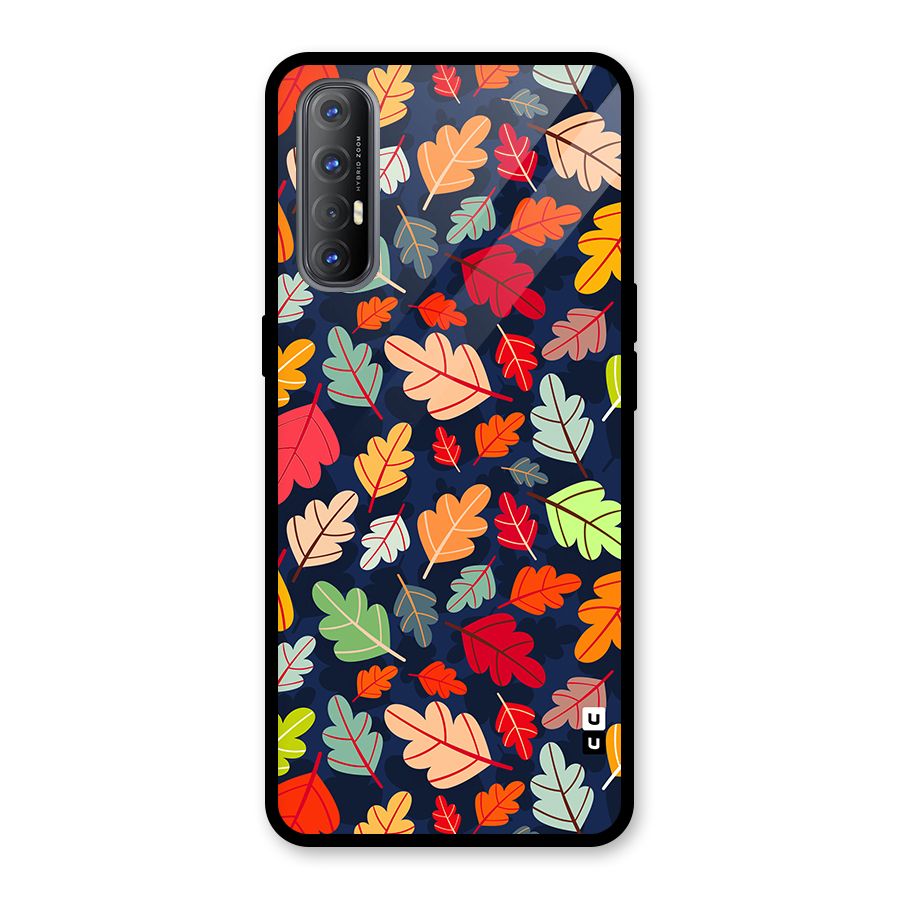 Colorful Leaves Beautiful Pattern Glass Back Case for Oppo Reno3 Pro