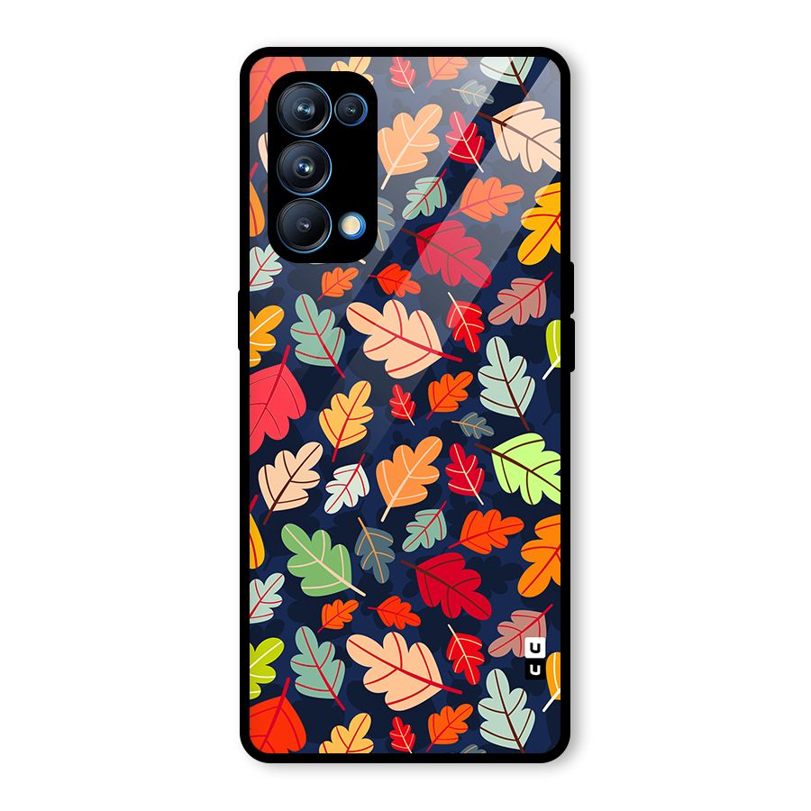 Colorful Leaves Beautiful Pattern Glass Back Case for Oppo Reno5 Pro 5G