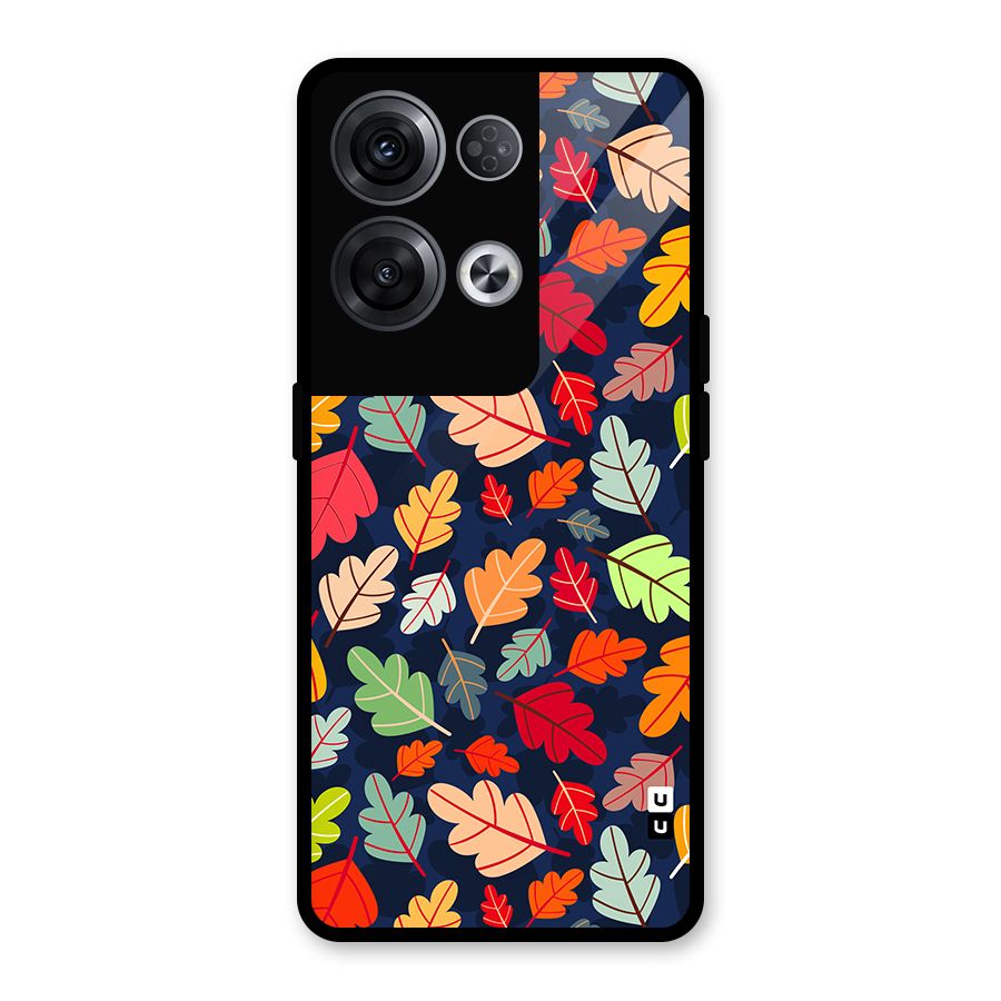 Colorful Leaves Beautiful Pattern Glass Back Case for Oppo Reno8 Pro 5G
