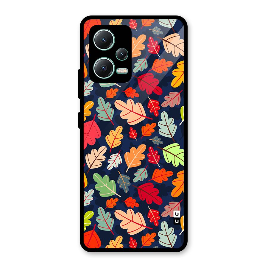 Colorful Leaves Beautiful Pattern Glass Back Case for Redmi Note 12 5G
