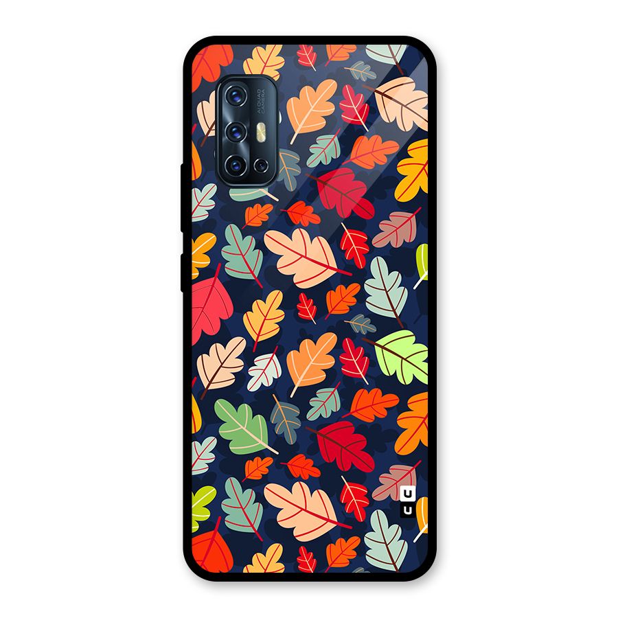 Colorful Leaves Beautiful Pattern Glass Back Case for Vivo V17