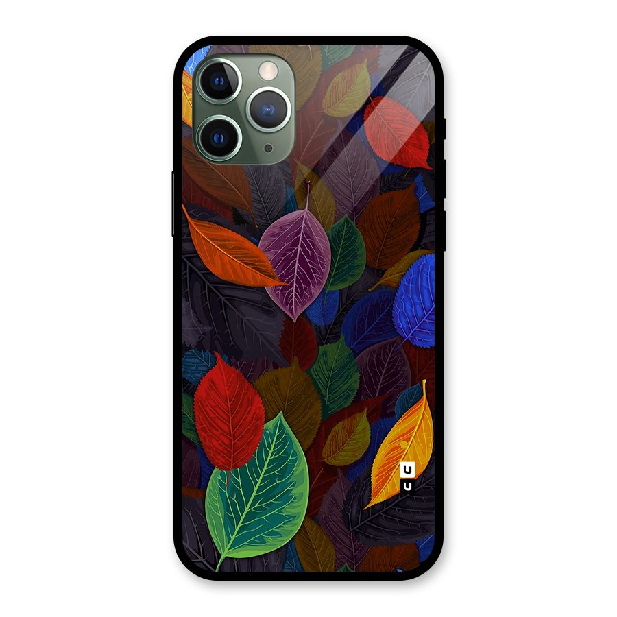 Colorful Leaves Pattern Glass Back Case for iPhone 11 Pro