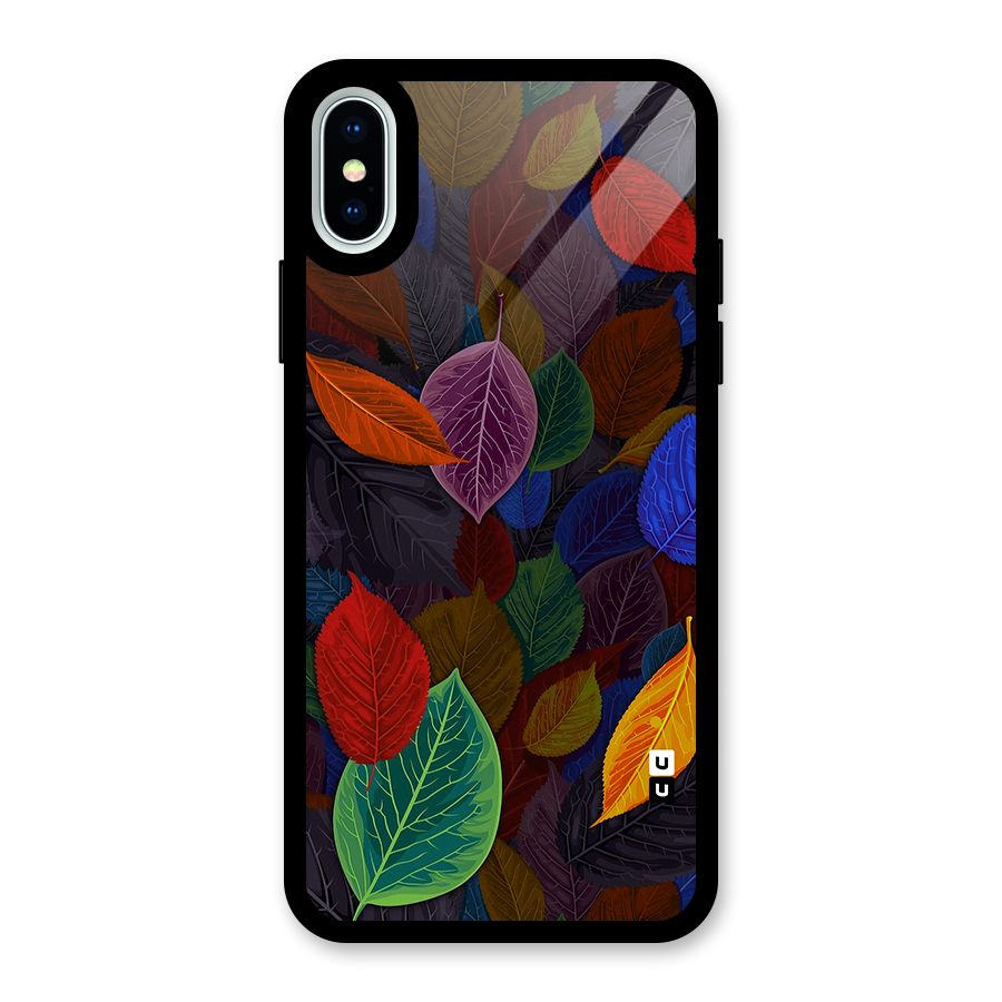 Colorful Leaves Pattern Glass Back Case for iPhone X