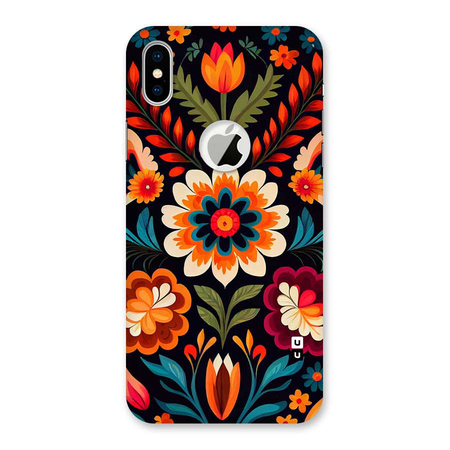 Colorful Mexican Floral Pattern Back Case for iPhone X Logo Cut