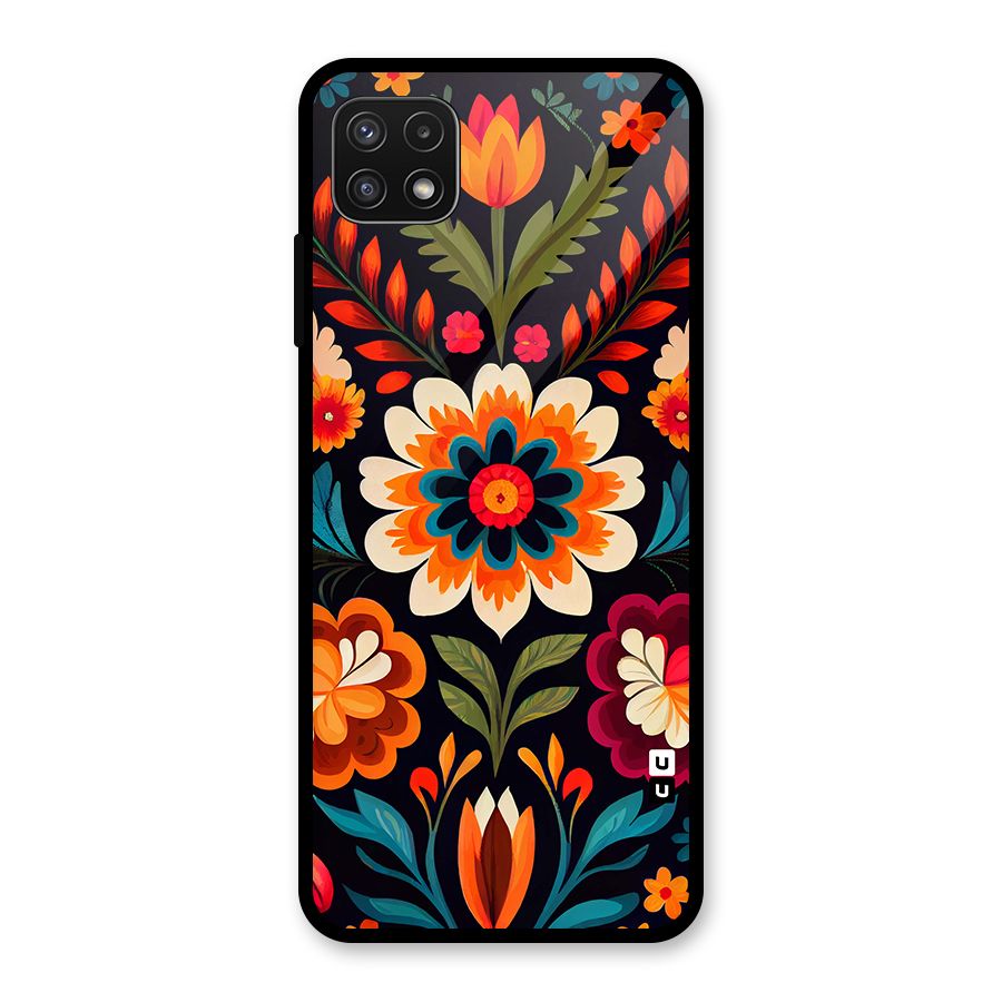 Colorful Mexican Floral Pattern Glass Back Case for Galaxy A22 5G