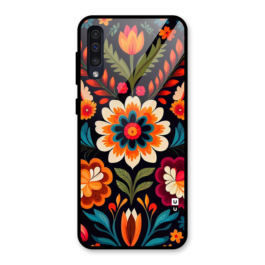 Colorful Mexican Floral Pattern Glass Back Case for Galaxy A50s