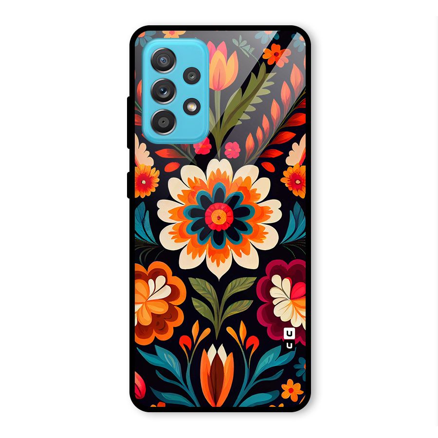 Colorful Mexican Floral Pattern Glass Back Case for Galaxy A52s 5G
