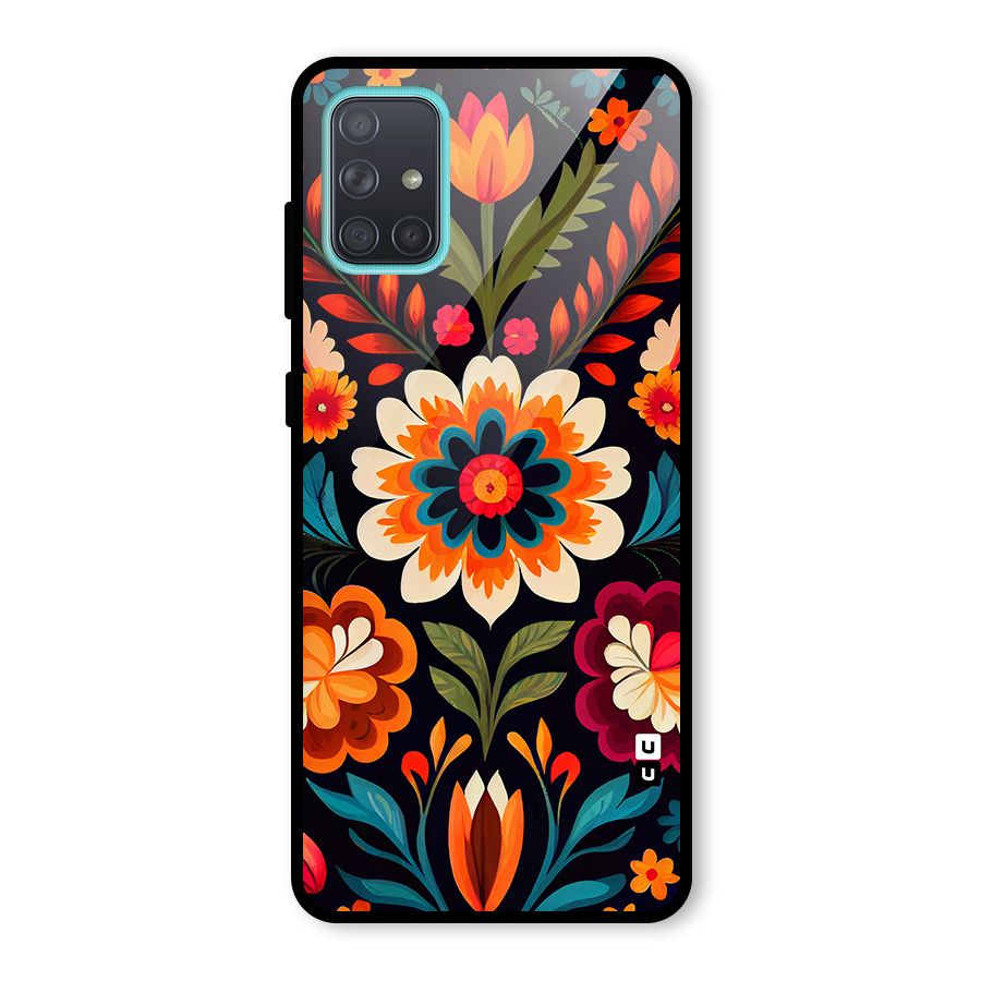 Colorful Mexican Floral Pattern Glass Back Case for Galaxy A71