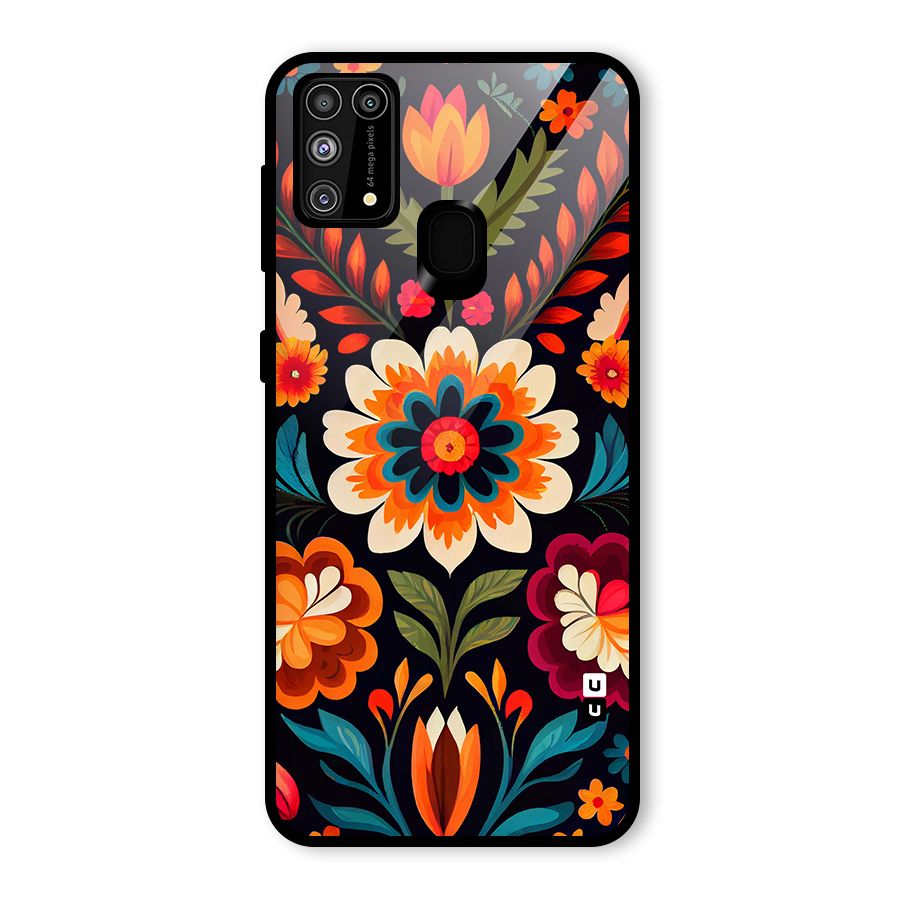 Colorful Mexican Floral Pattern Glass Back Case for Galaxy F41