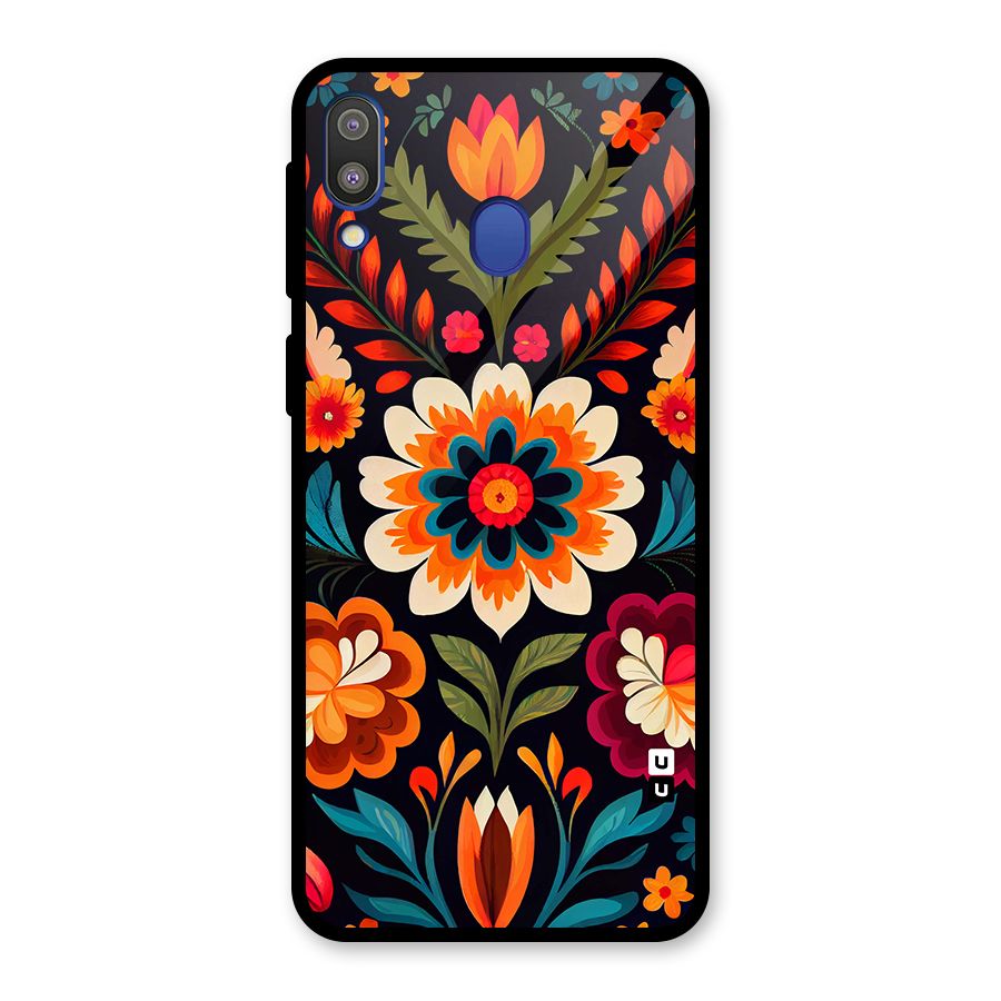 Colorful Mexican Floral Pattern Glass Back Case for Galaxy M20