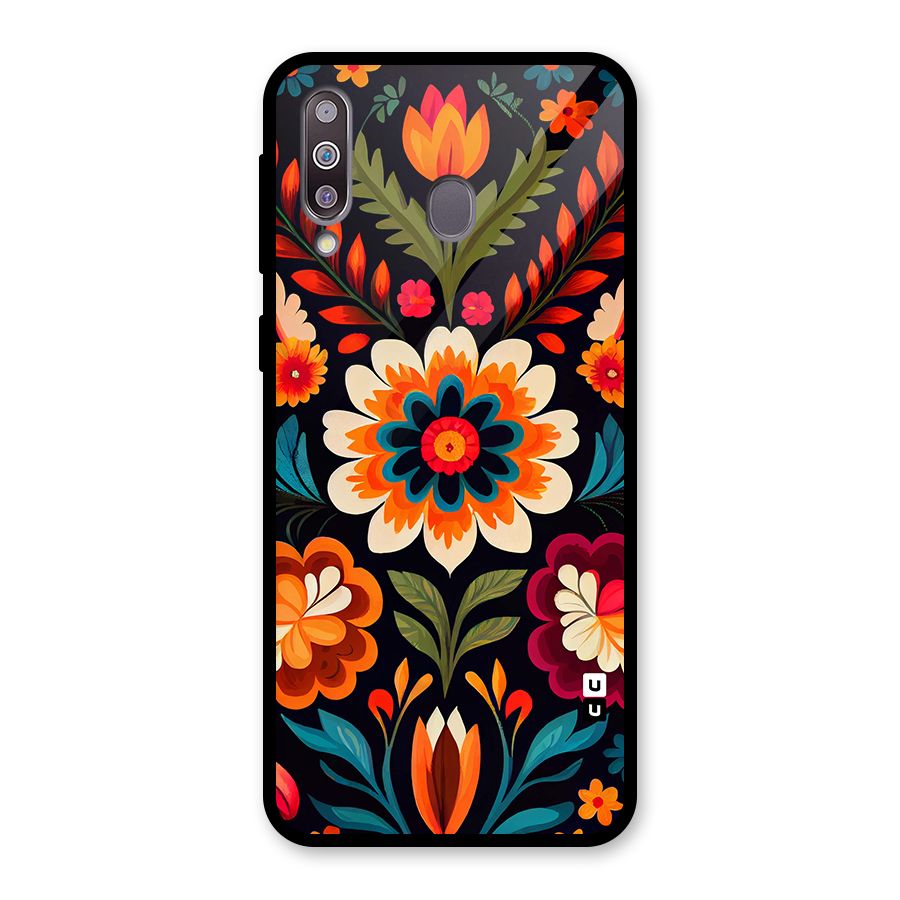 Colorful Mexican Floral Pattern Glass Back Case for Galaxy M30