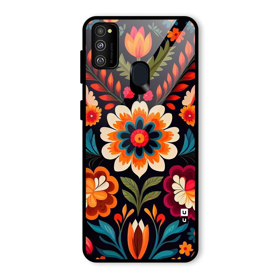 Colorful Mexican Floral Pattern Glass Back Case for Galaxy M30s