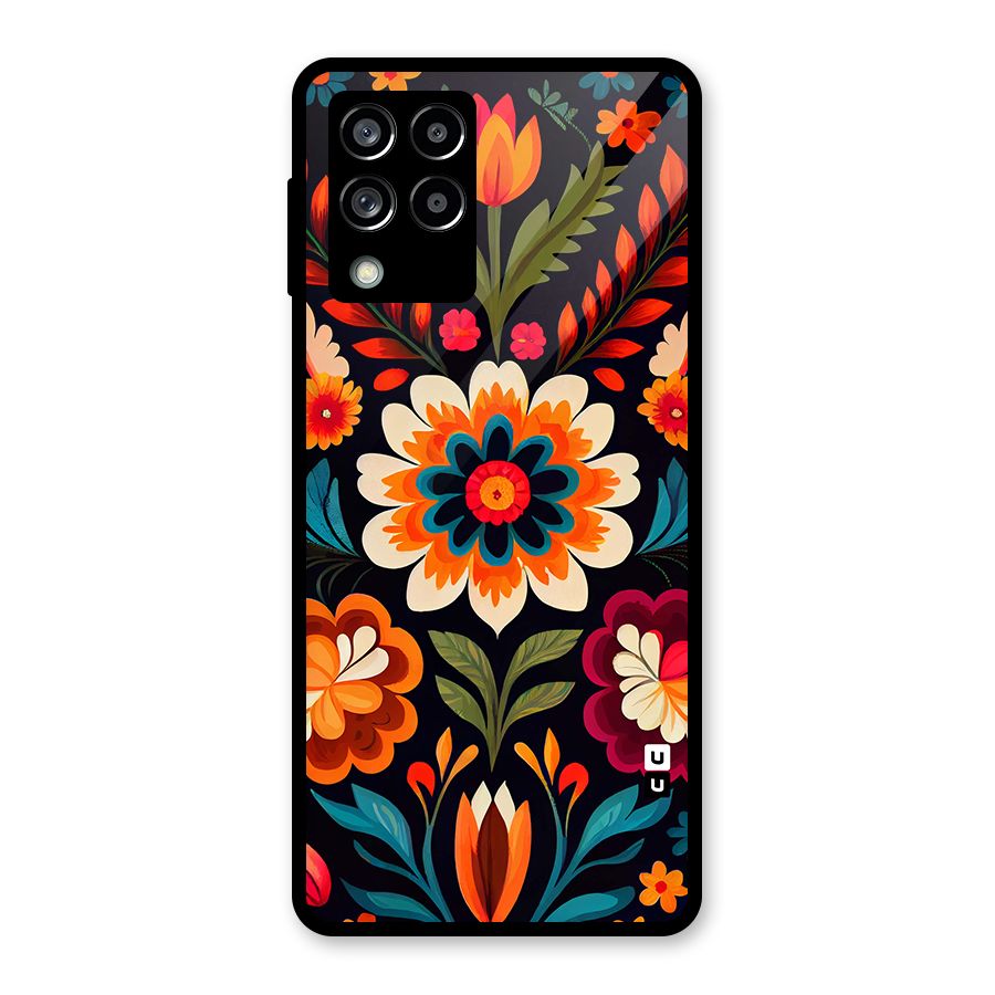 Colorful Mexican Floral Pattern Glass Back Case for Galaxy M53 5G