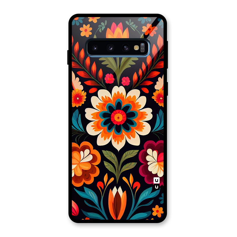 Colorful Mexican Floral Pattern Glass Back Case for Galaxy S10