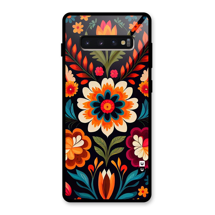 Colorful Mexican Floral Pattern Glass Back Case for Galaxy S10 Plus