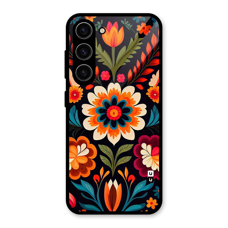 Colorful Mexican Floral Pattern Glass Back Case for Galaxy S23
