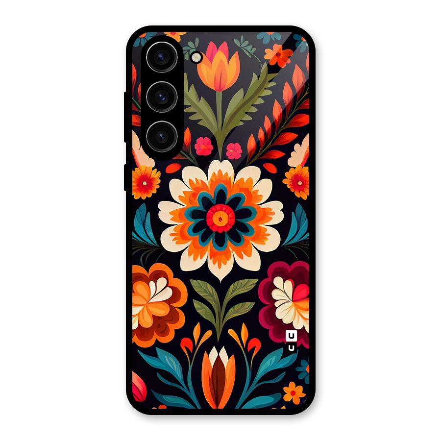 Colorful Mexican Floral Pattern Glass Back Case for Galaxy S23 Plus