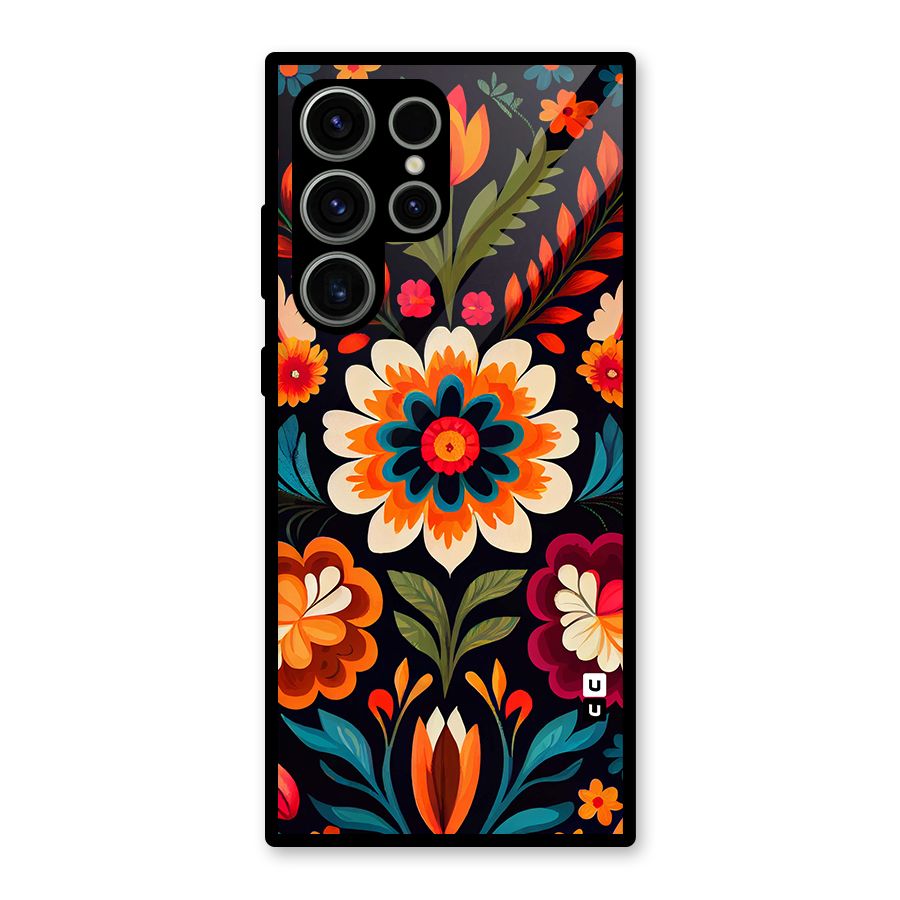 Colorful Mexican Floral Pattern Glass Back Case for Galaxy S23 Ultra