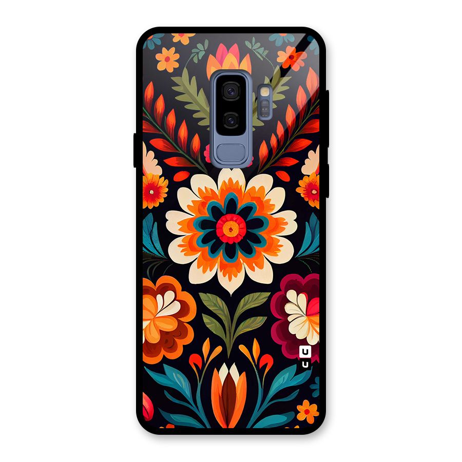 Colorful Mexican Floral Pattern Glass Back Case for Galaxy S9 Plus