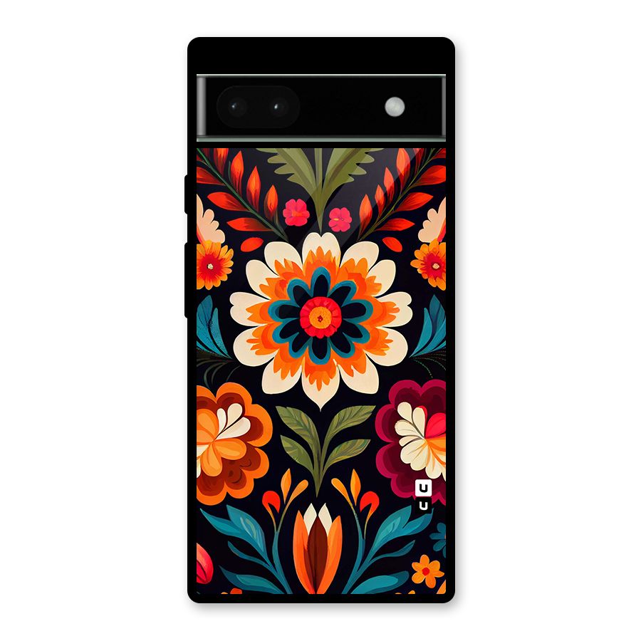Colorful Mexican Floral Pattern Glass Back Case for Google Pixel 6a