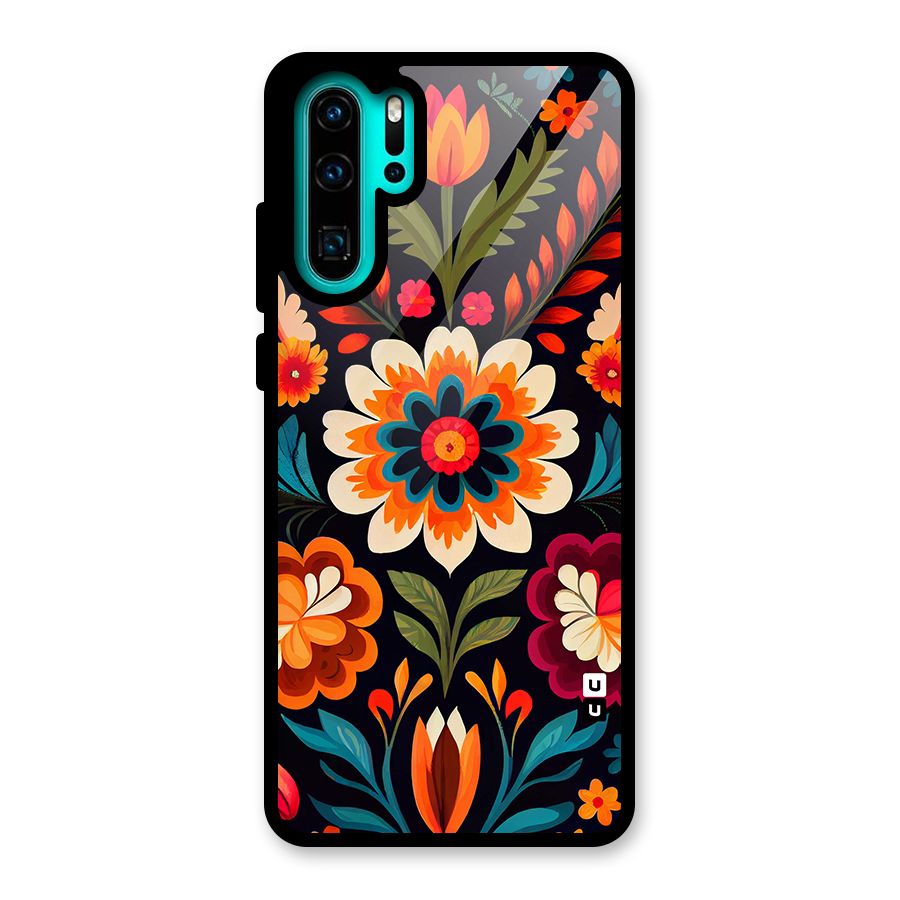 Colorful Mexican Floral Pattern Glass Back Case for Huawei P30 Pro