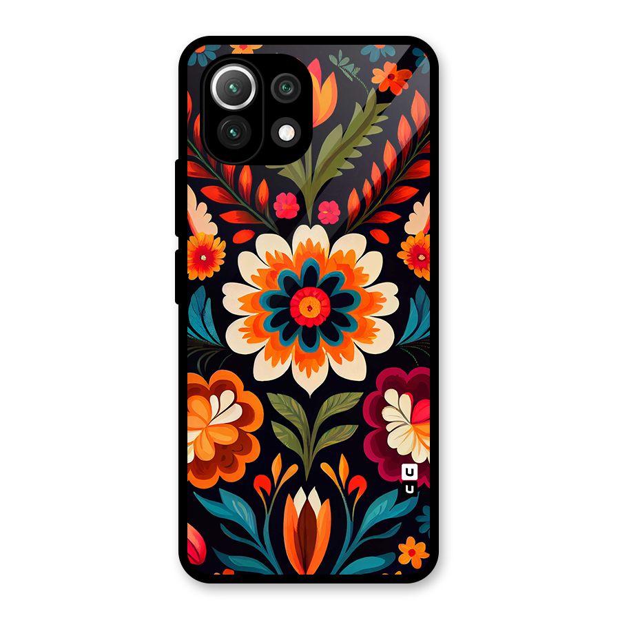Colorful Mexican Floral Pattern Glass Back Case for Mi 11 Lite NE 5G
