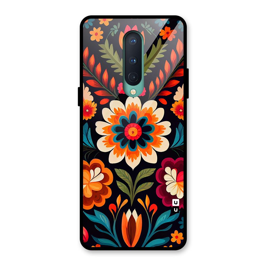Colorful Mexican Floral Pattern Glass Back Case for OnePlus 8