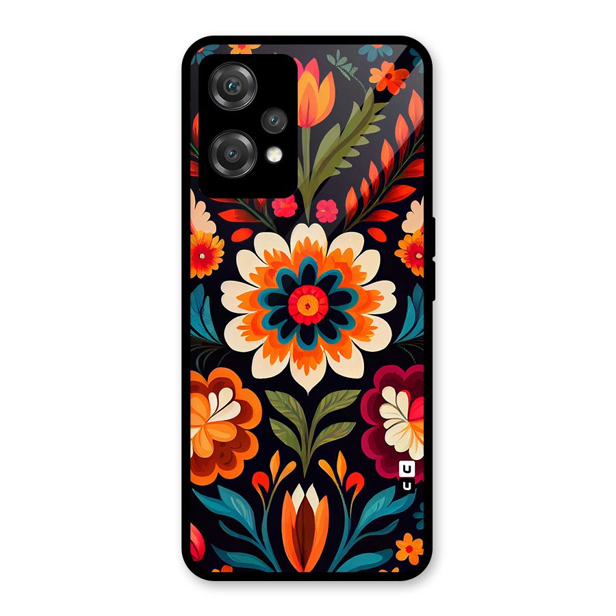 Colorful Mexican Floral Pattern Glass Back Case for OnePlus Nord CE 2 Lite 5G