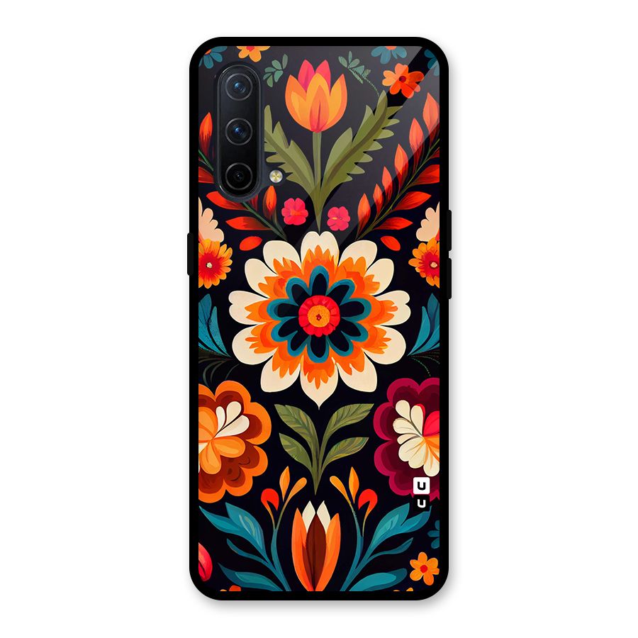 Colorful Mexican Floral Pattern Glass Back Case for OnePlus Nord CE 5G