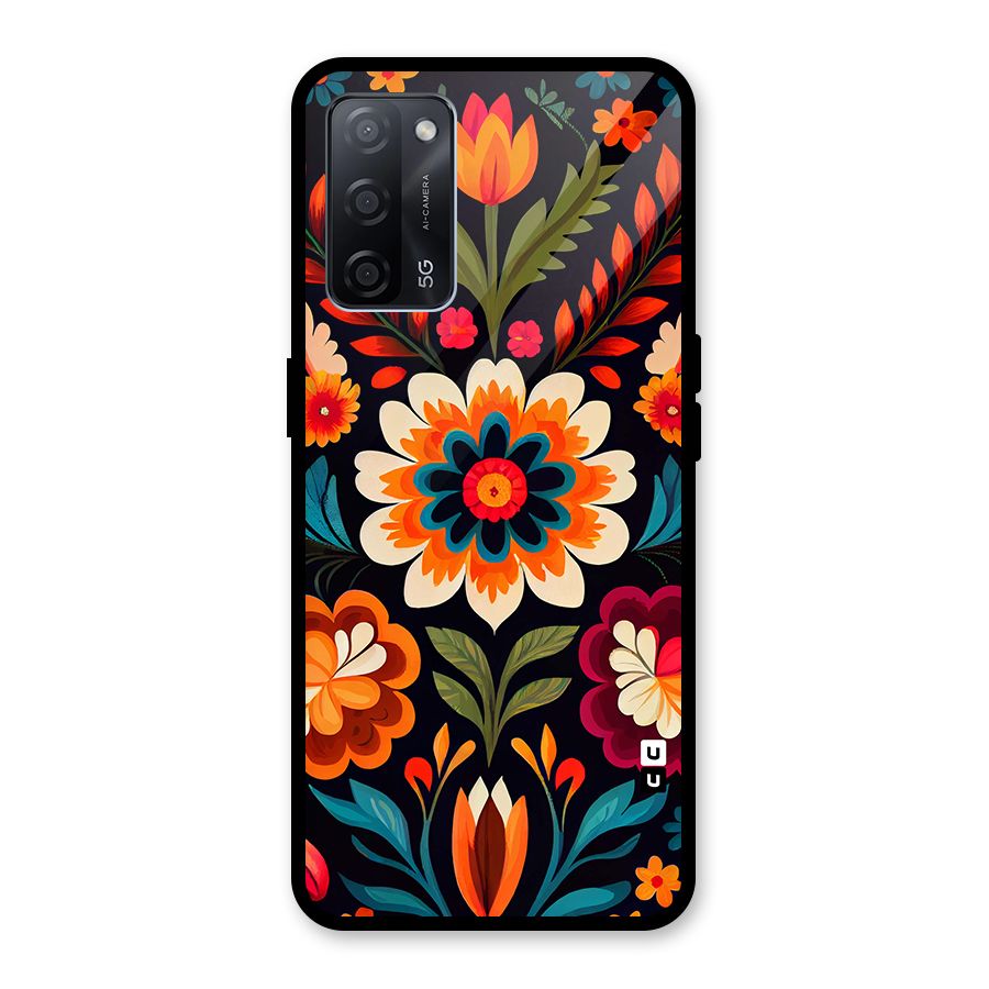 Colorful Mexican Floral Pattern Glass Back Case for Oppo A53s 5G