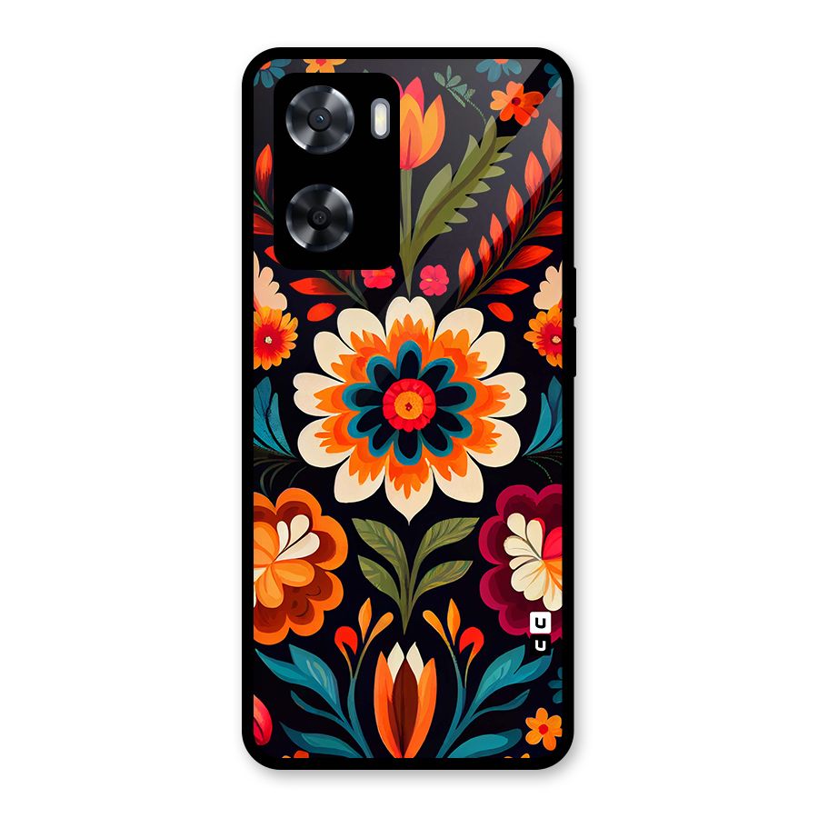 Colorful Mexican Floral Pattern Glass Back Case for Oppo A57 2022