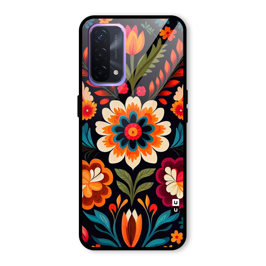 Colorful Mexican Floral Pattern Glass Back Case for Oppo A74 5G