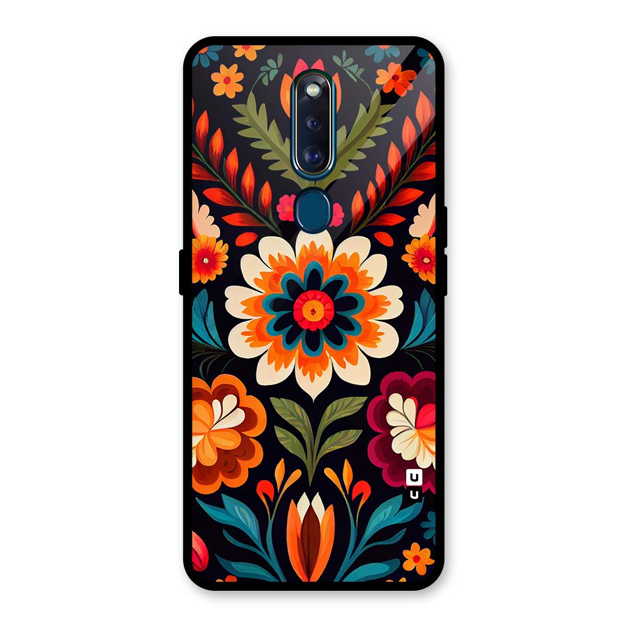 Colorful Mexican Floral Pattern Glass Back Case for Oppo F11 Pro
