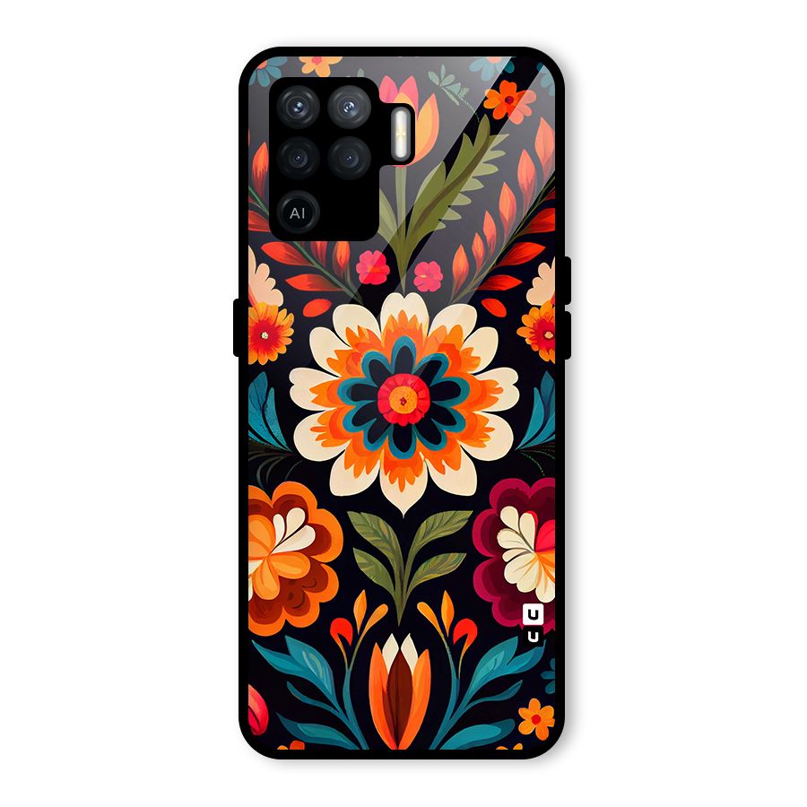 Colorful Mexican Floral Pattern Glass Back Case for Oppo F19 Pro