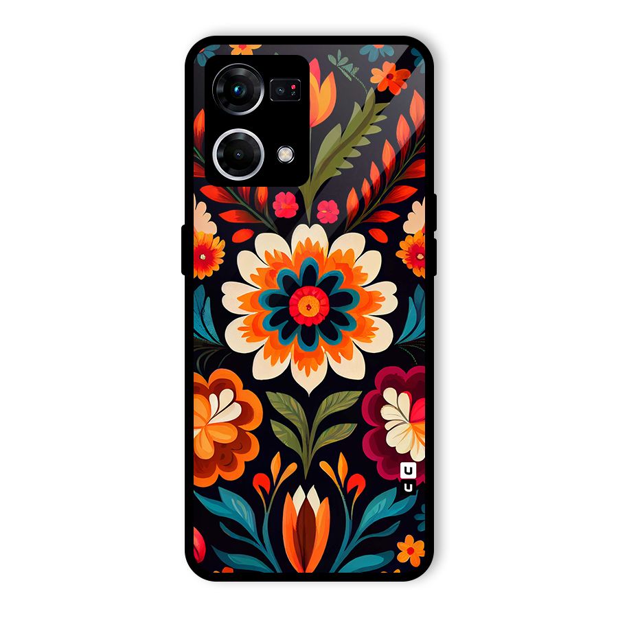 Colorful Mexican Floral Pattern Glass Back Case for Oppo F21 Pro 5G