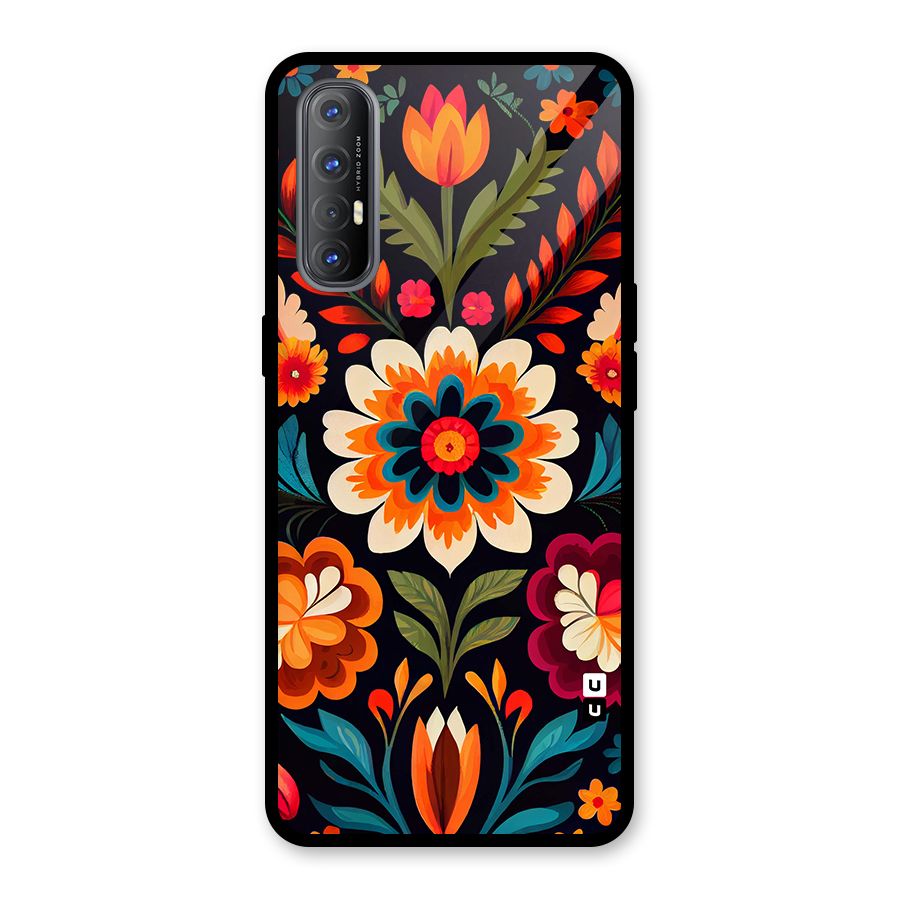 Colorful Mexican Floral Pattern Glass Back Case for Oppo Reno3 Pro