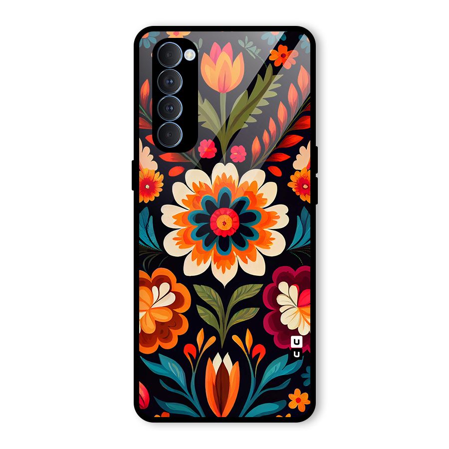 Colorful Mexican Floral Pattern Glass Back Case for Oppo Reno4 Pro