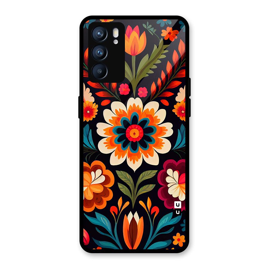 Colorful Mexican Floral Pattern Glass Back Case for Oppo Reno6 5G