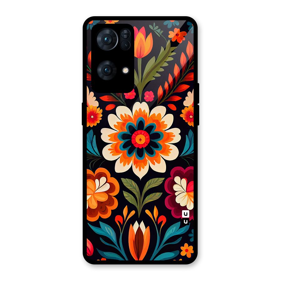 Colorful Mexican Floral Pattern Glass Back Case for Oppo Reno7 Pro 5G