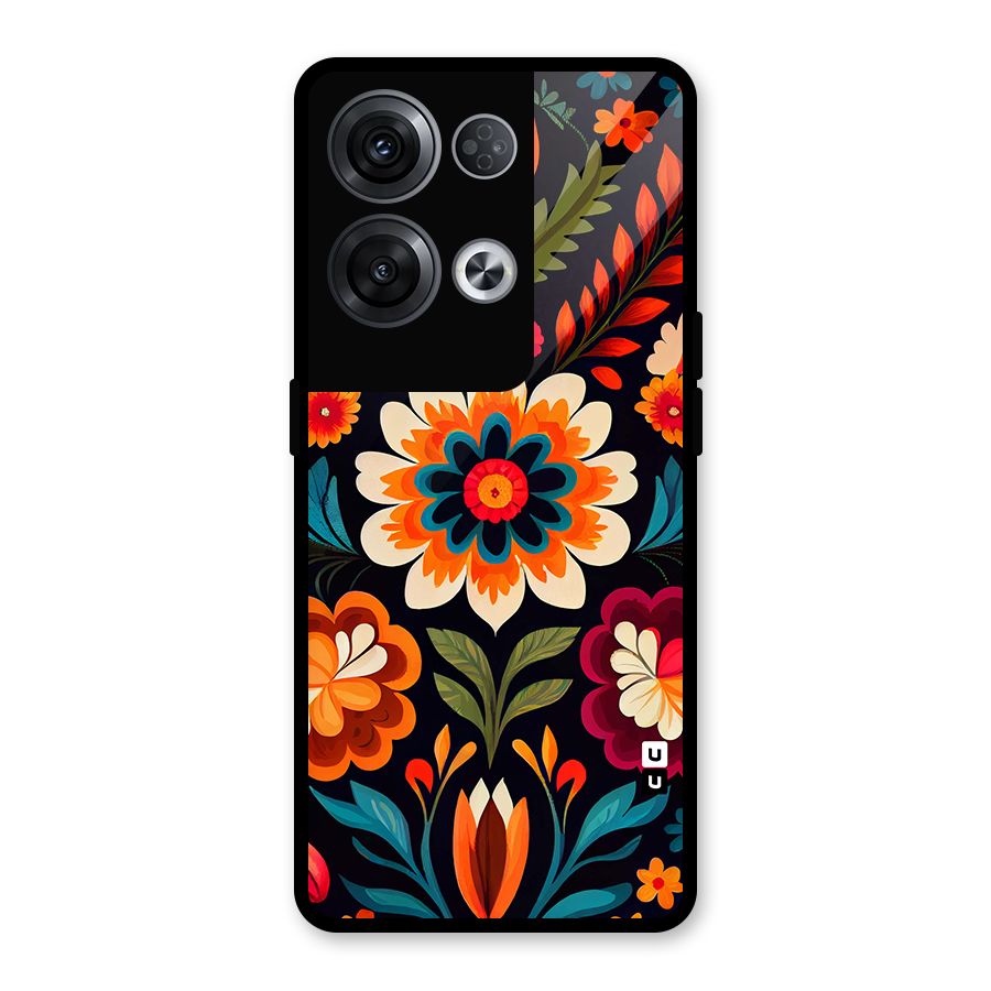 Colorful Mexican Floral Pattern Glass Back Case for Oppo Reno8 Pro 5G