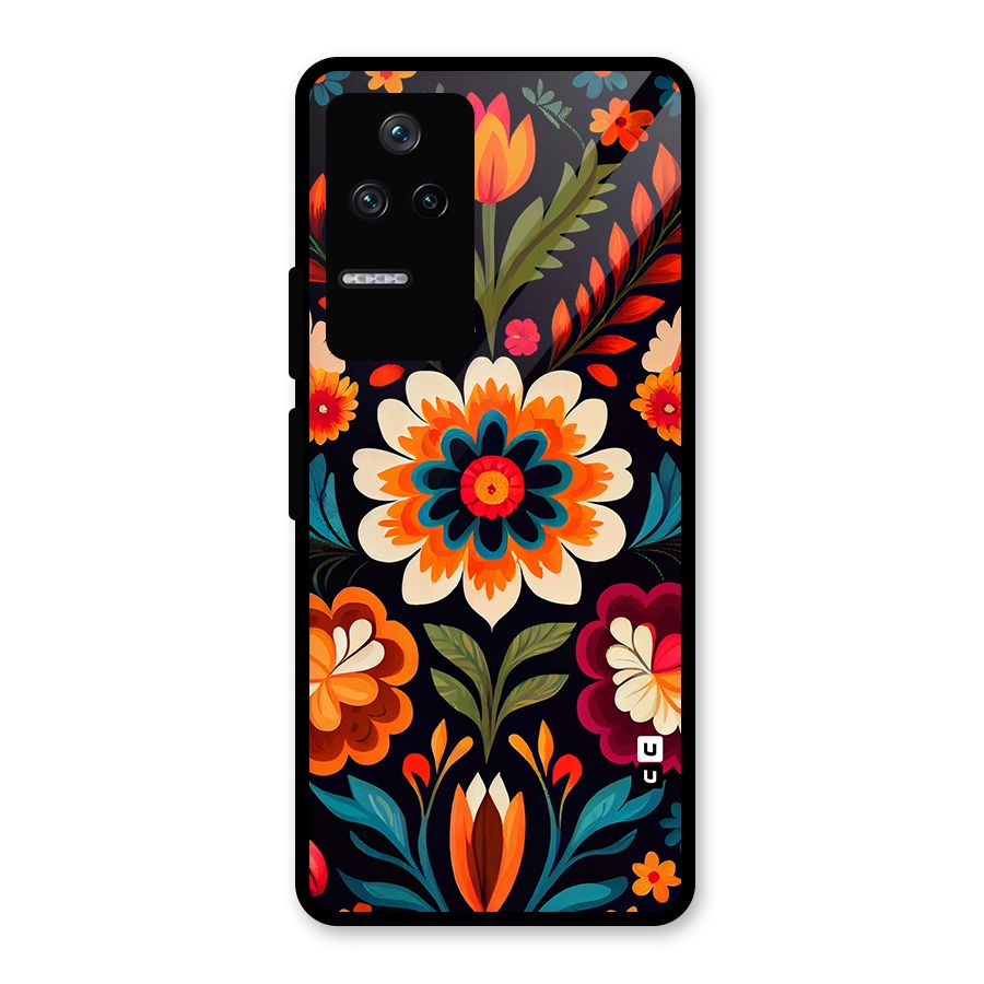 Colorful Mexican Floral Pattern Glass Back Case for Poco F4 5G