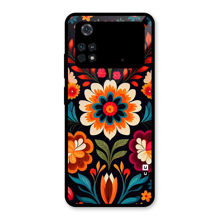 Colorful Mexican Floral Pattern Glass Back Case for Poco M4 Pro 4G