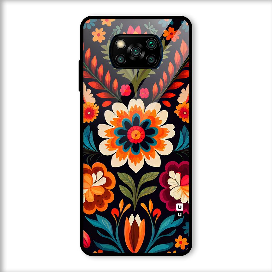 Colorful Mexican Floral Pattern Glass Back Case for Poco X3
