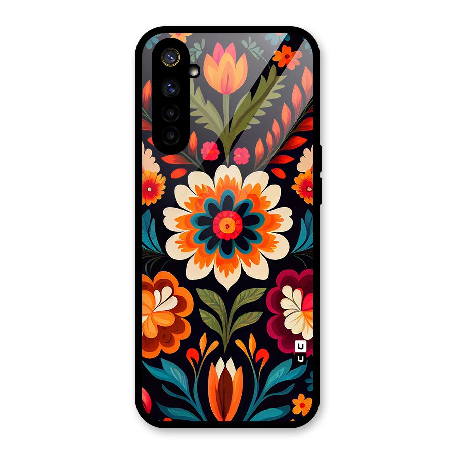 Colorful Mexican Floral Pattern Glass Back Case for Realme 6