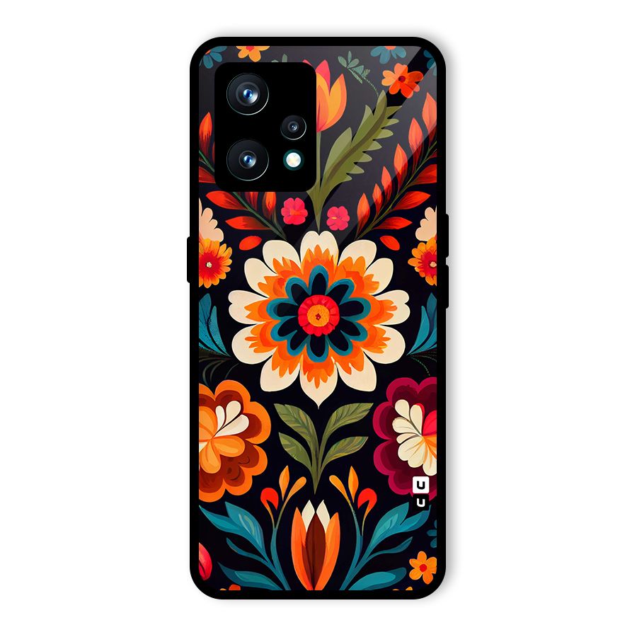Colorful Mexican Floral Pattern Glass Back Case for Realme 9 Pro Plus 5G