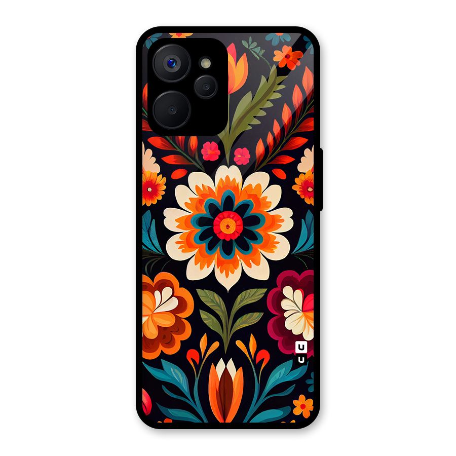 Colorful Mexican Floral Pattern Glass Back Case for Realme 9i 5G