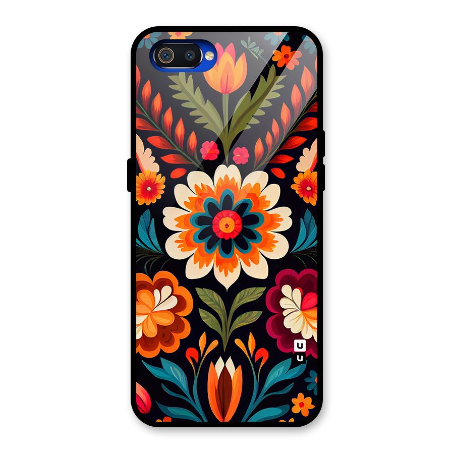 Colorful Mexican Floral Pattern Glass Back Case for Realme C2