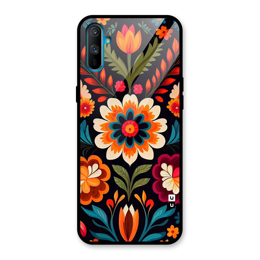 Colorful Mexican Floral Pattern Glass Back Case for Realme C3