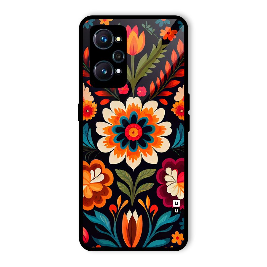 Colorful Mexican Floral Pattern Glass Back Case for Realme GT 2